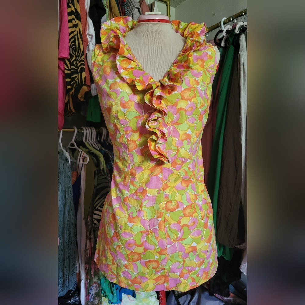Vintage Floral Fruit Print Mini Dress